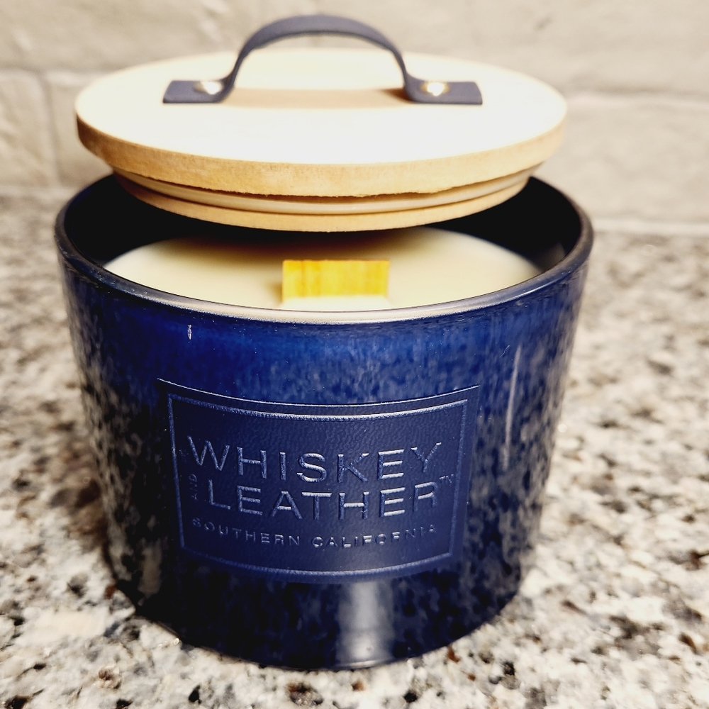 Whiskey and Leather Wood Wick 12oz Candle Sand + Fog Chai Men Gift New Fall